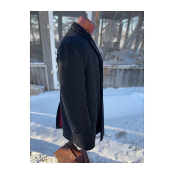 Savile Row Hand Tailored Black Virgin Wool Coat Overcoat Contour Cut - Picture 4 of 11